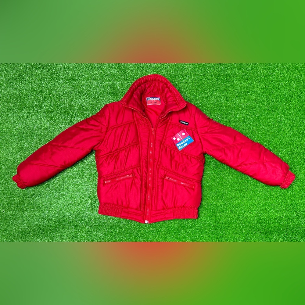 Vintage Klepper Dominos Pizza Snow Red Zip Up Ski Puffer Jacket Size 40 Medium